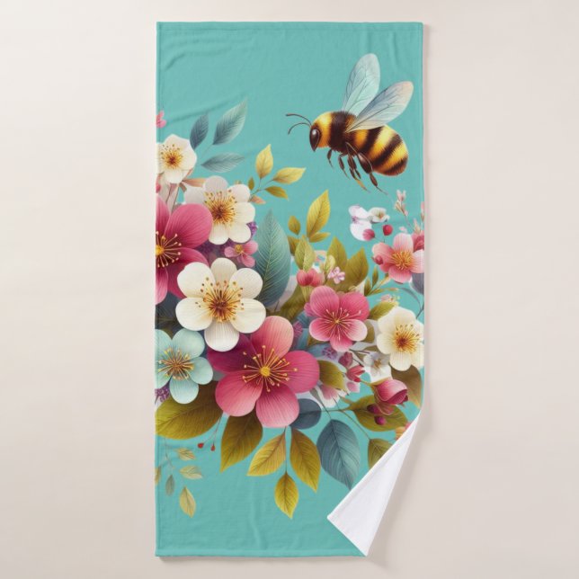 Colourful, Spring/Floral bee Bath Towel (Bath Towel)