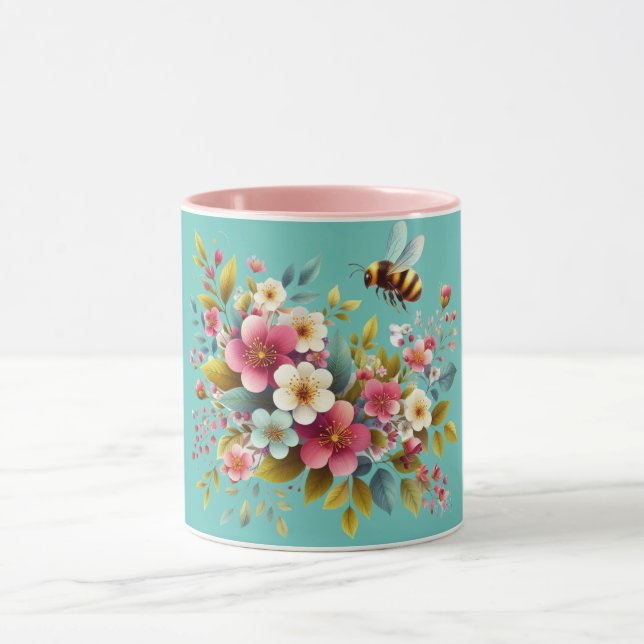 Colourful, Spring/Floral bee Mug (Center)