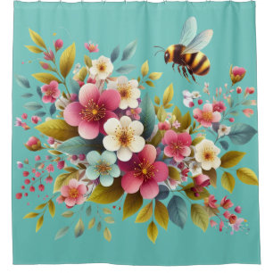 Colourful, Spring/Floral bee Shower Curtain
