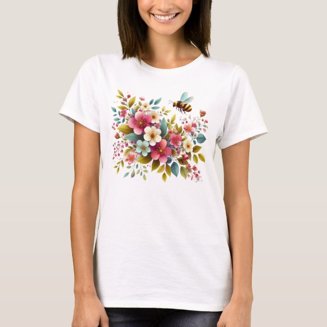 Colourful, Spring/Floral bee T-Shirt (Front)