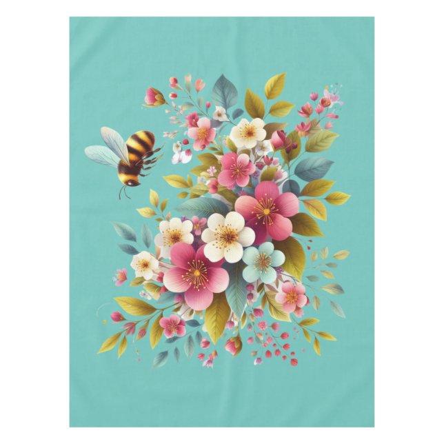 Colourful, Spring/Floral bee Tablecloth (Front)