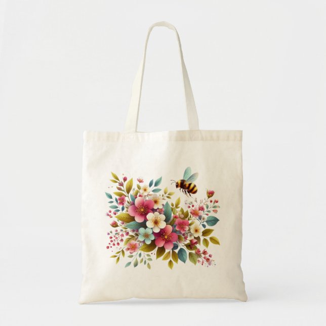 Colourful, Spring/Floral bee Tote Bag (Front)