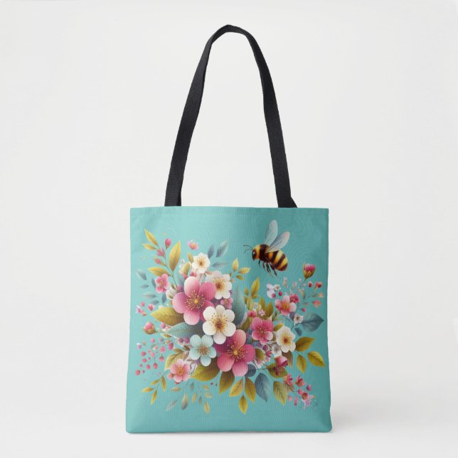 Colourful, Spring/Floral bee Tote Bag (Front)
