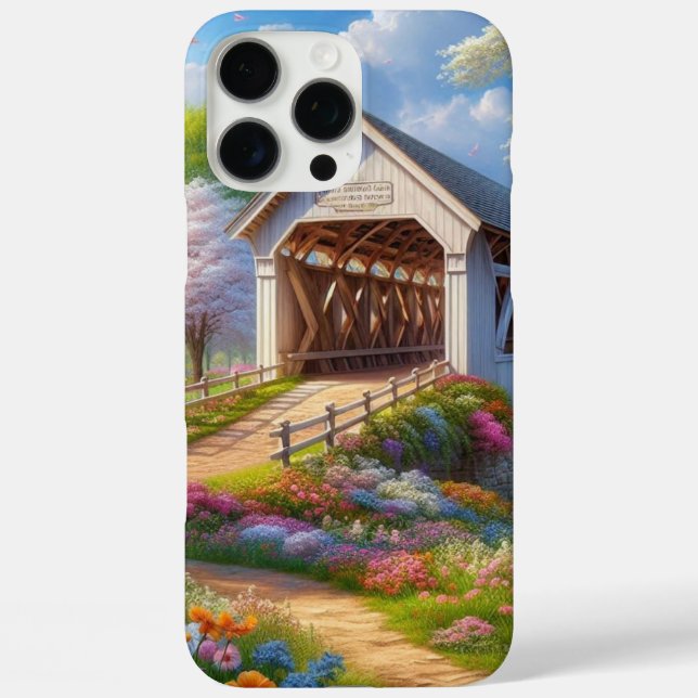 Colourful spring/floral covered bridge & river Case-Mate iPhone case (Back)