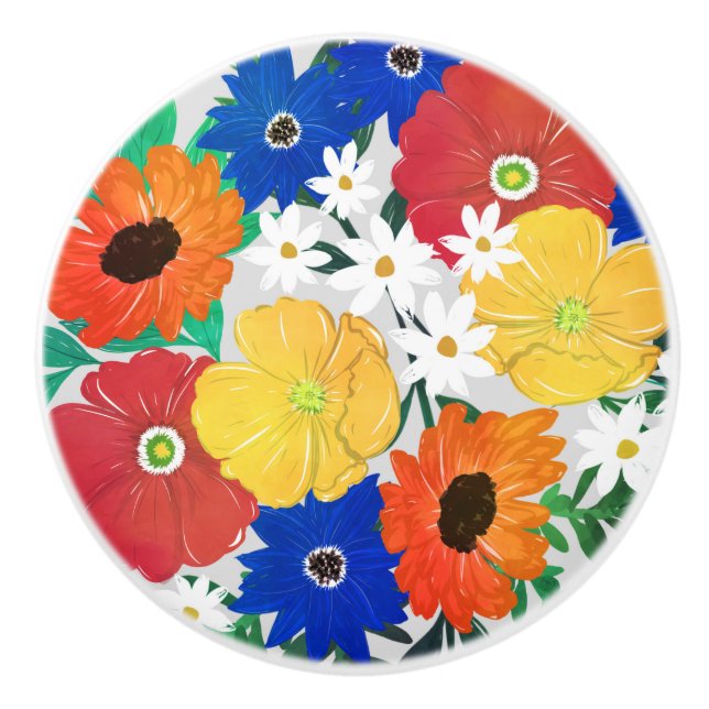 Colourful Spring Floral Hand Paint Girly Design Ceramic Knob (Front)