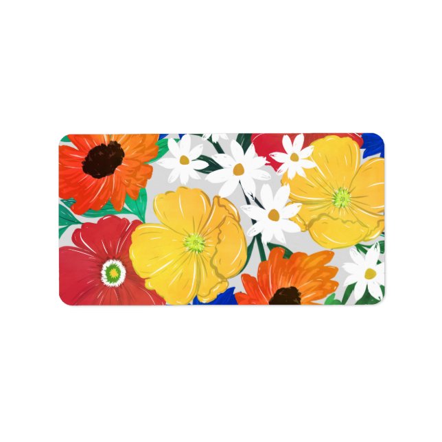 Colourful Spring Floral Hand Paint Girly Design Label (Front)