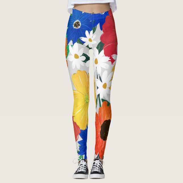 Colourful Spring Floral Hand Paint Girly Design Leggings (Front)