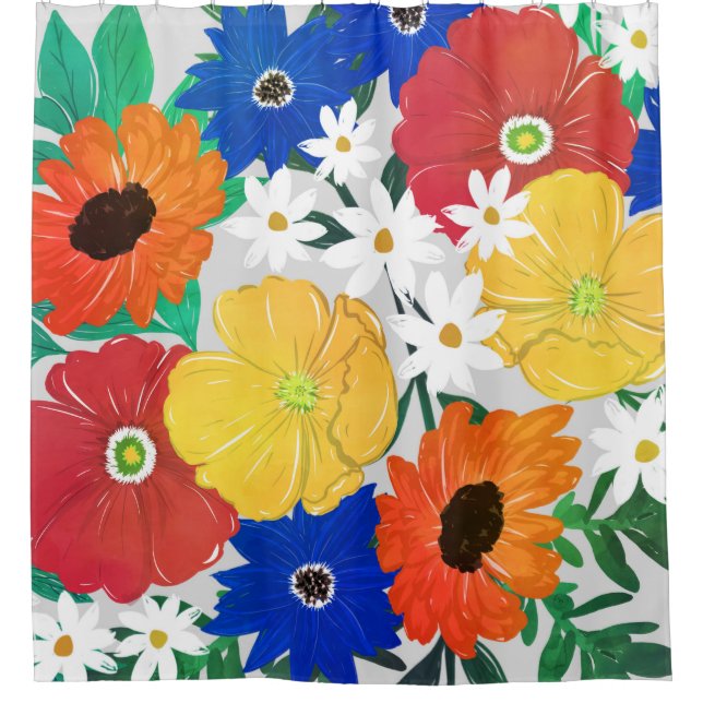 Colourful Spring Floral Hand Paint Girly Design Shower Curtain (Front)