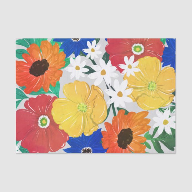 Colourful Spring Floral Hand Paint Girly Design Tissue Paper (Front)