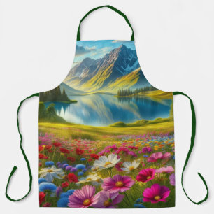 Colourful spring/floral mountain lake apron