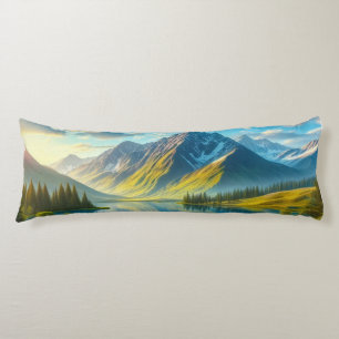 Colourful spring/floral mountain lake body cushion