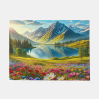Colourful spring/floral mountain lake