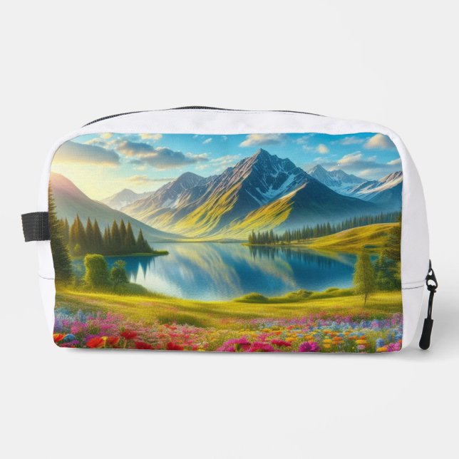 Colourful spring/floral mountain lake dopp kit (Front)