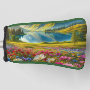 Colourful spring/floral mountain lake golf head cover