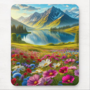 Colourful spring/floral mountain lake mouse pad