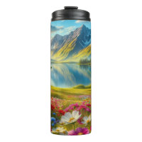 Colourful spring/floral mountain lake