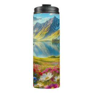 Colourful spring/floral mountain lake thermal tumbler