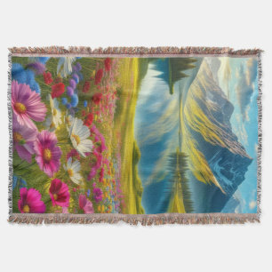 Colourful spring/floral mountain lake throw blanket