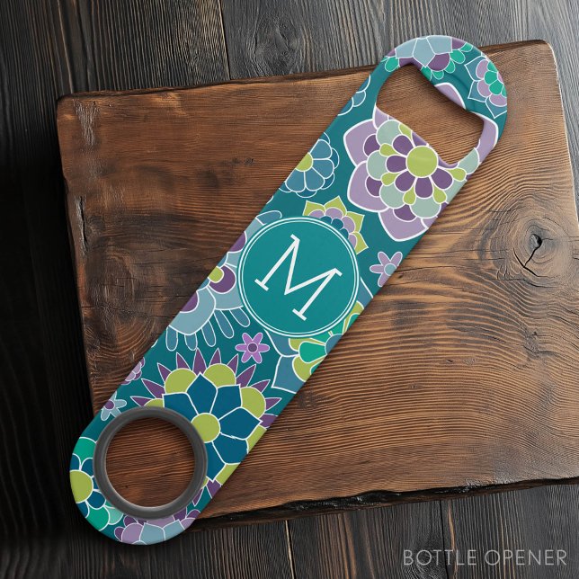 Colourful Spring Floral Pattern Custom Monogram (Custom Bar Key)