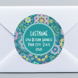 Colourful Spring Floral Pattern Custom Monogram Classic Round Sticker