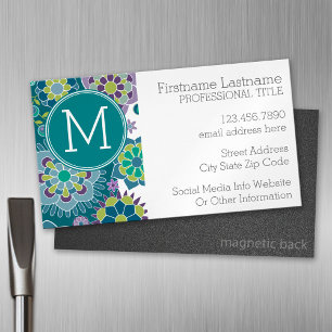 Colourful Spring Floral Pattern Custom Monogram Magnetic Business Card