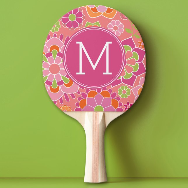 Colourful Spring Floral Pattern Custom Monogram Ping Pong Paddle (Custom Ping Pong Paddle)