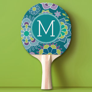 Colourful Spring Floral Pattern Custom Monogram Ping Pong Paddle