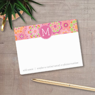 Colourful Spring Floral Pattern Custom Monogram Post-it Notes