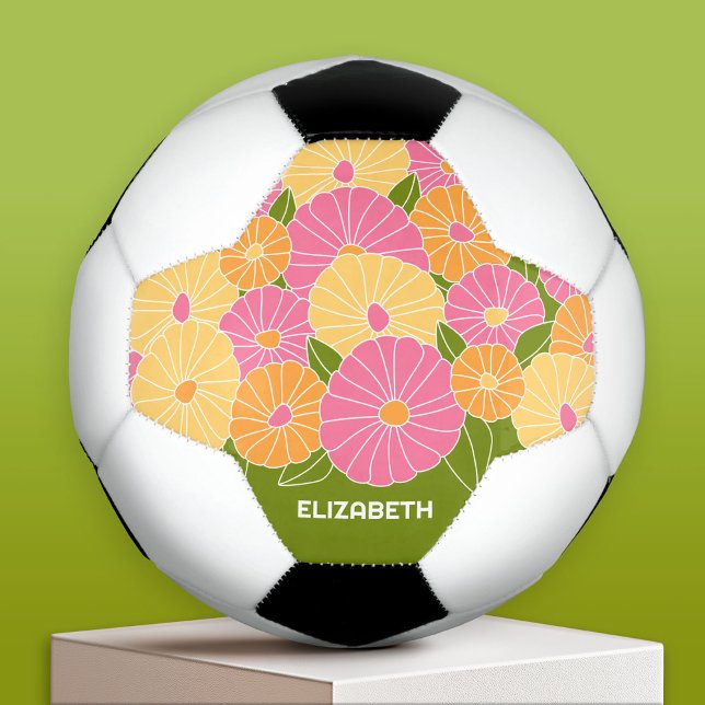 Colourful Spring Floral Pattern Custom Monogram Soccer Ball (Custom Soccer Ball)