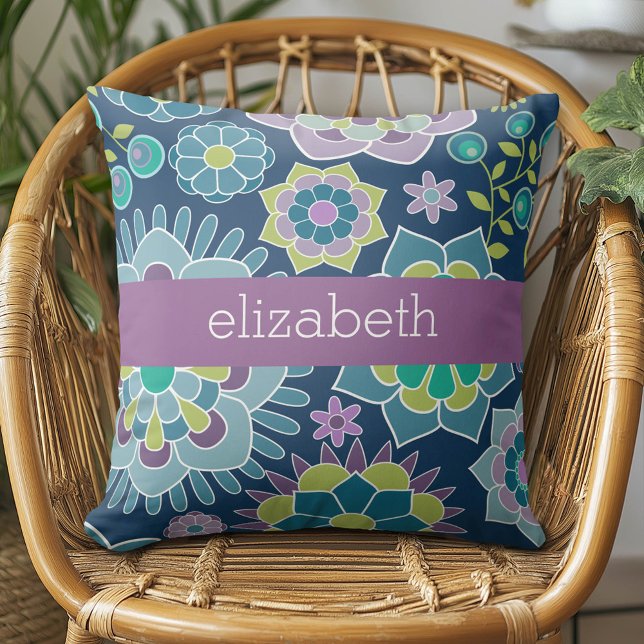 Colourful Spring Floral Pattern Custom Name Cushion (Custom Pillow)