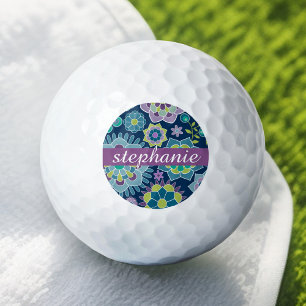 Colourful Spring Floral Pattern Custom Name Golf Balls