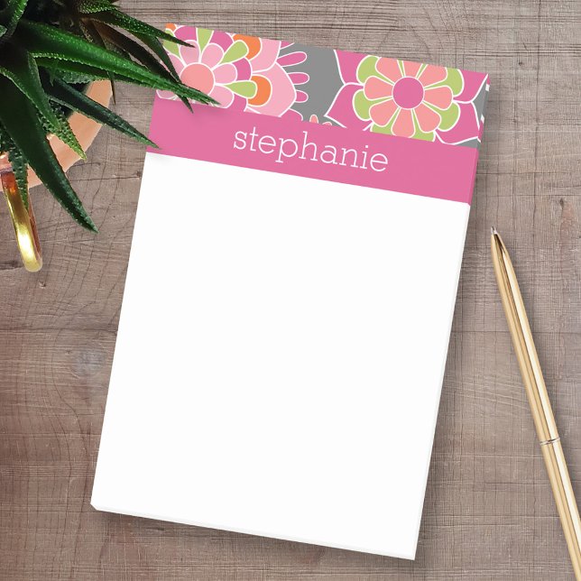 Colourful Spring Floral Pattern Custom Name Post-it Notes (Personalized Post-it Notes - add your name and other social media contact information)