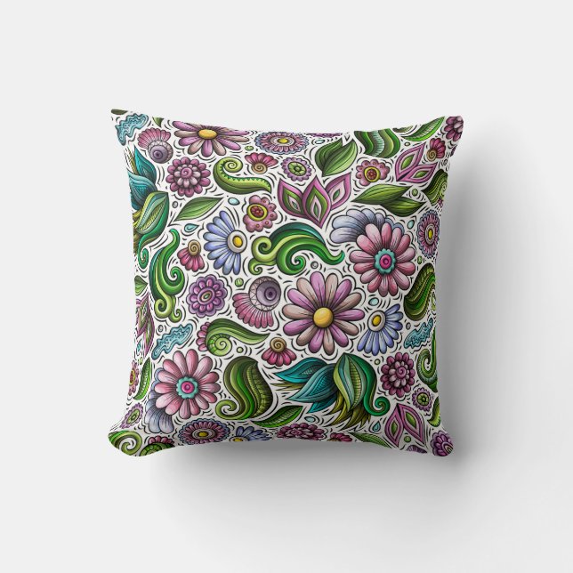 Colourful Spring Floral Square Throw Pillow Cover (Front)