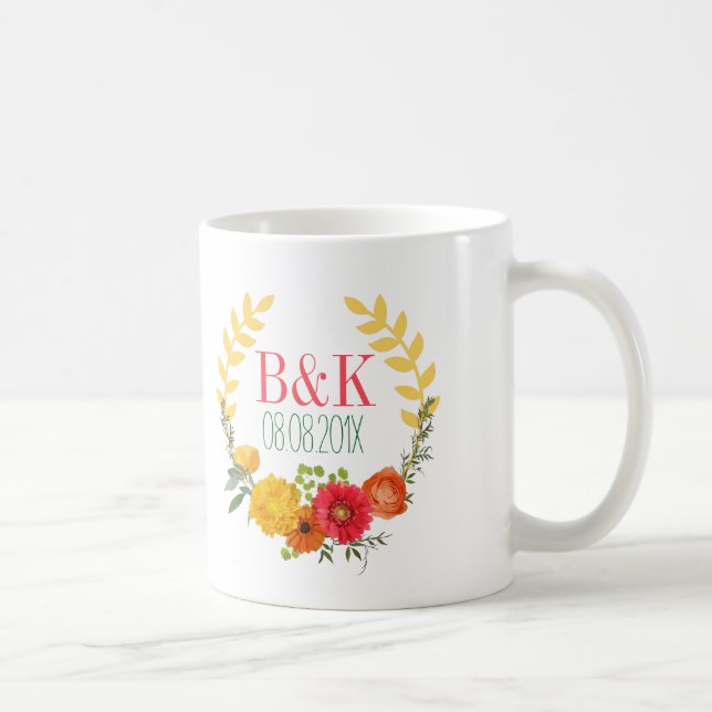 Colourful Spring Floral Wreath- Save The Date Coffee Mug (Right)