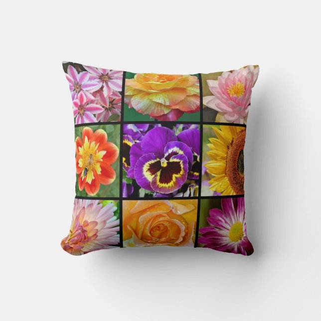 Colourful spring flower collage pillow (Front)