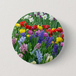 Colourful spring flower garden 6 cm round badge