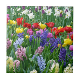 Colourful spring flower garden ceramic tile