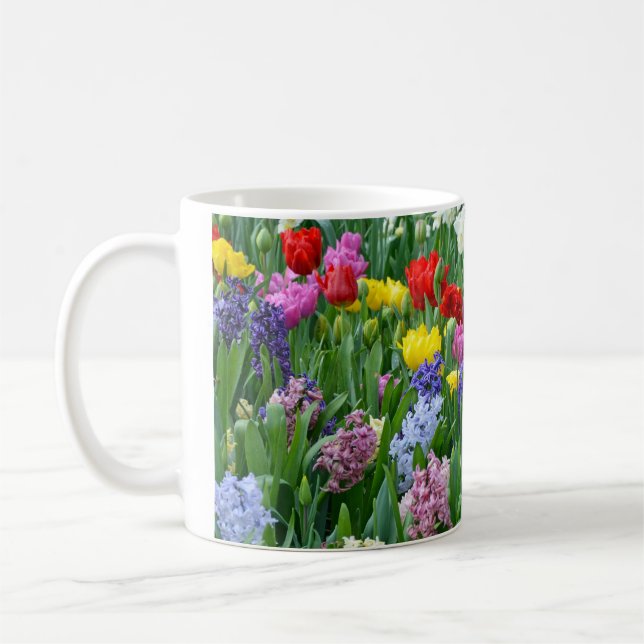 Colourful spring flower garden coffee mug (Left)