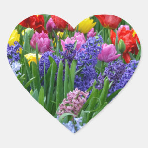 Colourful spring flower garden heart sticker