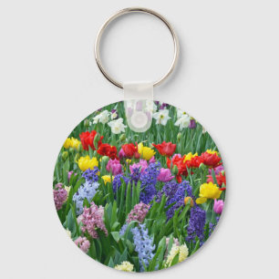 Colourful spring flower garden key ring