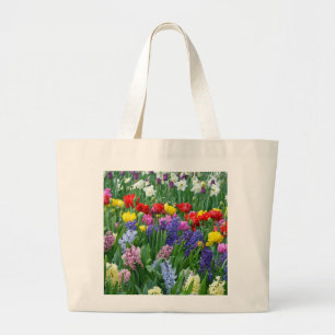 Colourful spring flower garden large tote bag