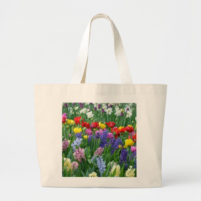 Colourful spring flower garden large tote bag (Front)