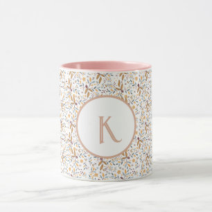 Colourful Spring Flower Pattern Monogram Mug