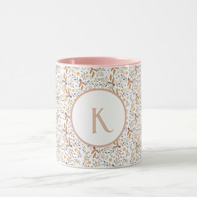 Colourful Spring Flower Pattern Monogram Mug (Center)