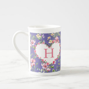 Colourful Spring Flower Watercolor Pattern Monogra Bone China Mug