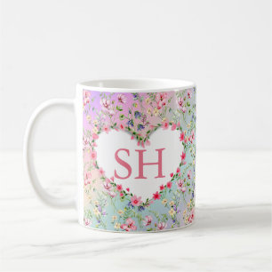 Colourful Spring Flower Watercolor Pattern Monogra Coffee Mug