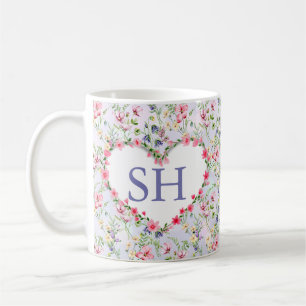 Colourful Spring Flower Watercolor Pattern Monogra Coffee Mug