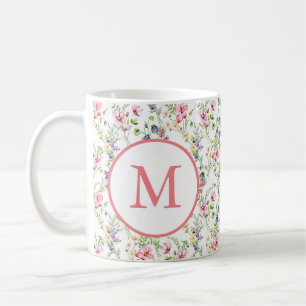 Colourful Spring Flower Watercolor Pattern Monogra Coffee Mug