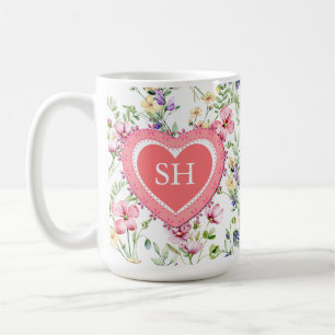 Colourful Spring Flower Watercolor Pattern Monogra Coffee Mug