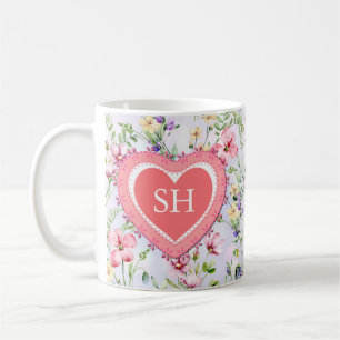 Colourful Spring Flower Watercolor Pattern Monogra Coffee Mug